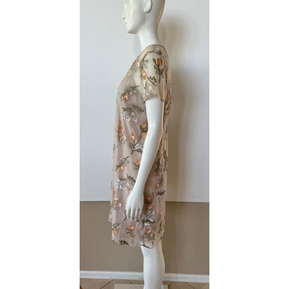 Neiman Marcus Embroidered Mesh Overlay Floral Tan Dress Sz 10 Church Wedding - Picture 4 of 13